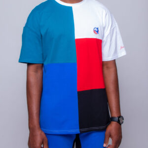 Short Sleeve Over Sized Color Block Crew Neck T-Shirt
