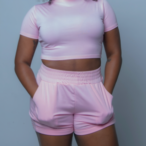 FITTED TURTLE NECK CROP TOP AND SHORT 2 PIECE SET