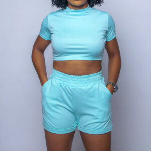FITTED TURTLE NECK CROP TOP AND SHORT 2 PIECE SET