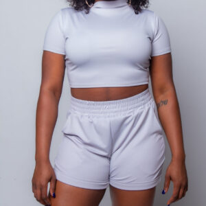 FITTED TURTLE NECK CROP TOP AND SHORT 2 PIECE SET