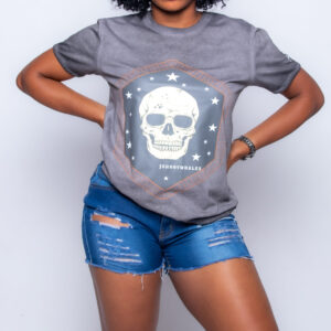 Classic Acid Wash Crew Neck Skull Design Fitted T-Shirt